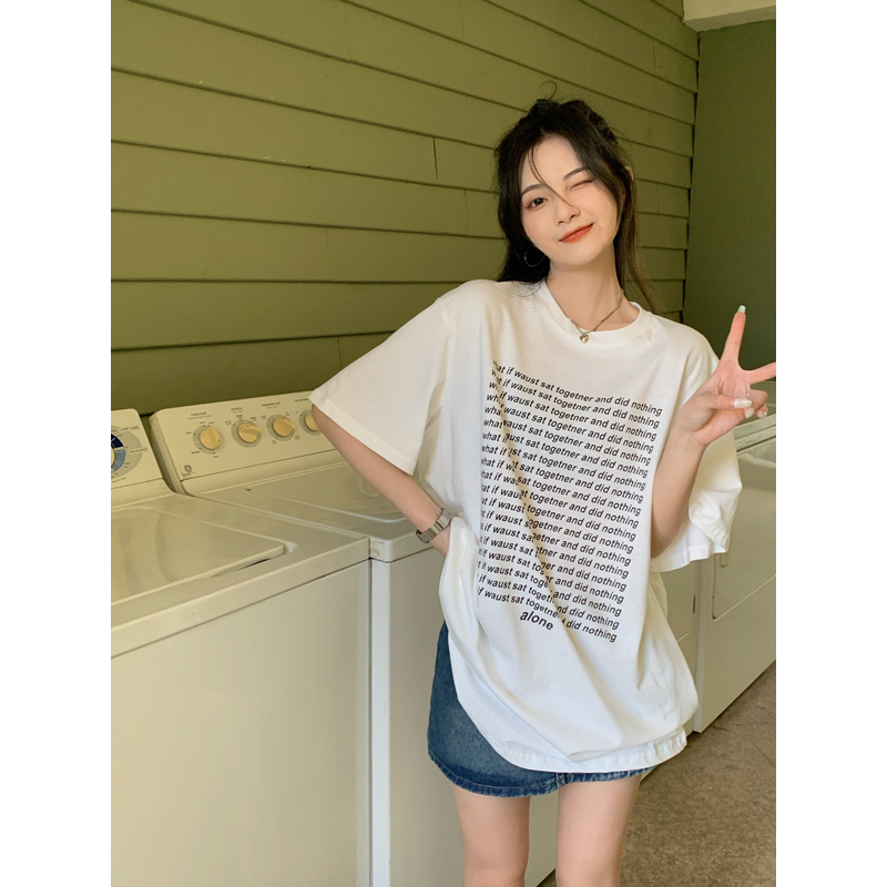 Áo Thun Tay Ngắn Dáng Rộng In Chữ Cái Đơn Giản Dành Cho Nữ