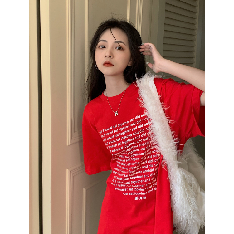 Áo Thun Tay Ngắn Dáng Rộng In Chữ Cái Đơn Giản Dành Cho Nữ