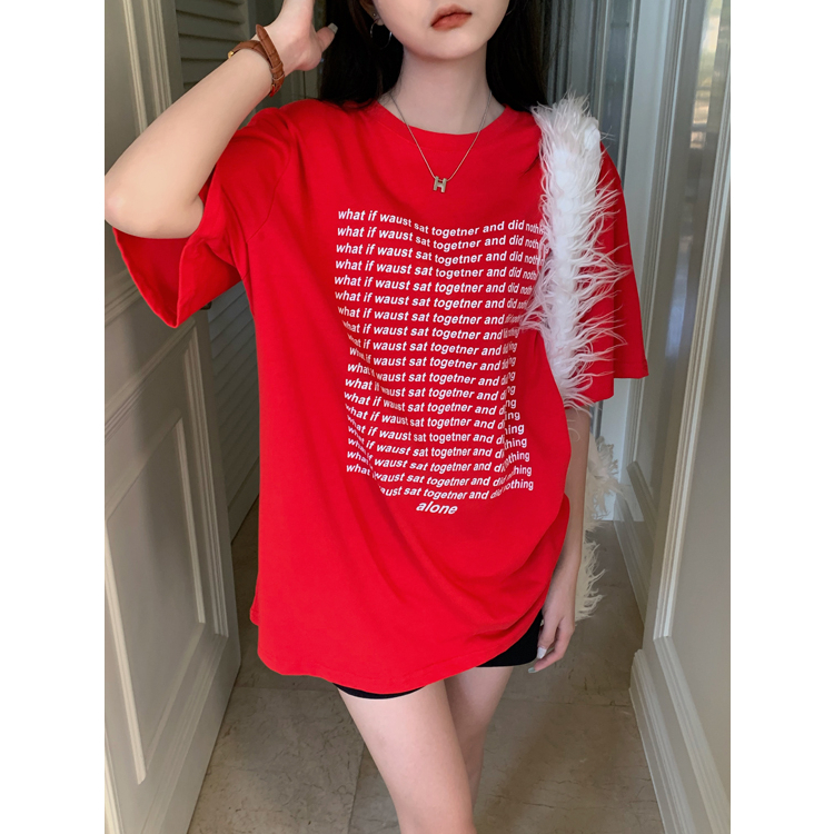 Áo Thun Tay Ngắn Dáng Rộng In Chữ Cái Đơn Giản Dành Cho Nữ