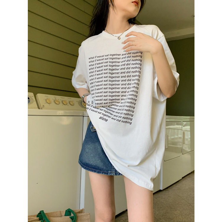 Áo Thun Tay Ngắn Dáng Rộng In Chữ Cái Đơn Giản Dành Cho Nữ