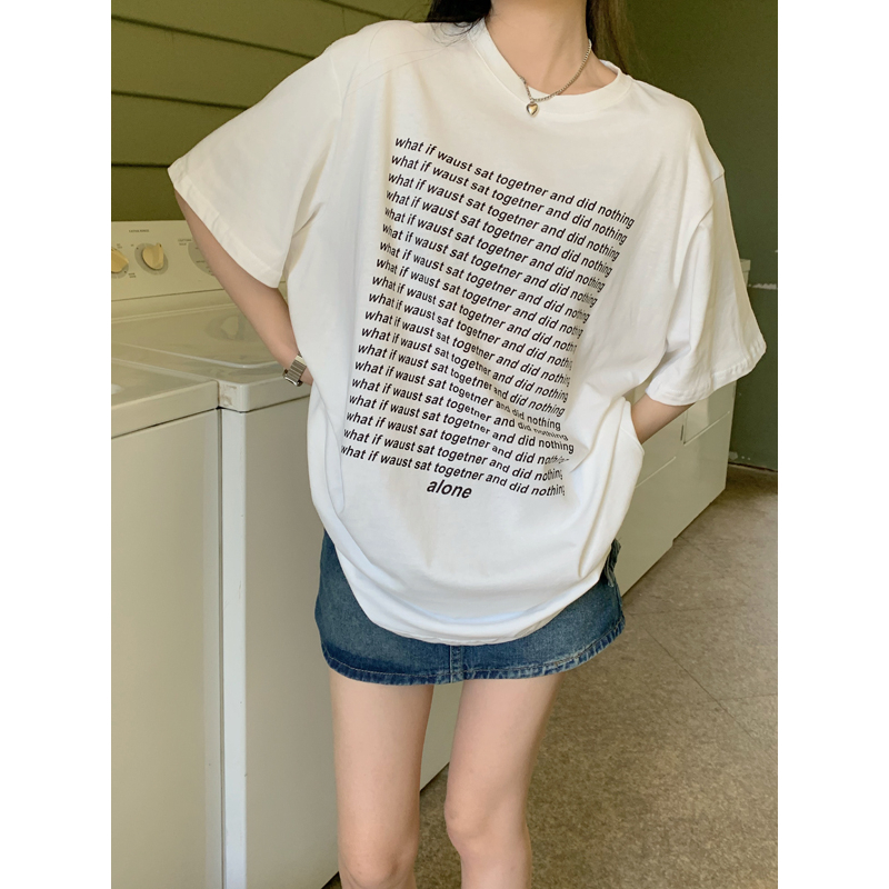 Áo Thun Tay Ngắn Dáng Rộng In Chữ Cái Đơn Giản Dành Cho Nữ
