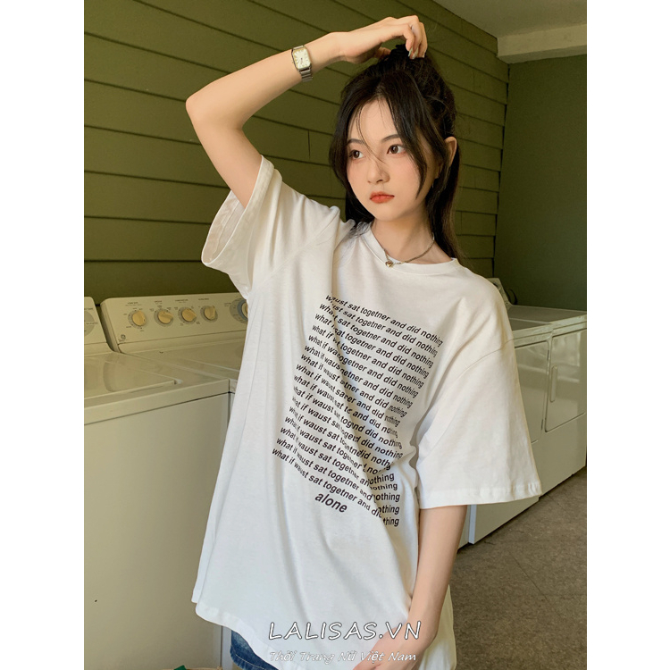 Áo Thun Tay Ngắn Dáng Rộng In Chữ Cái Đơn Giản Dành Cho Nữ