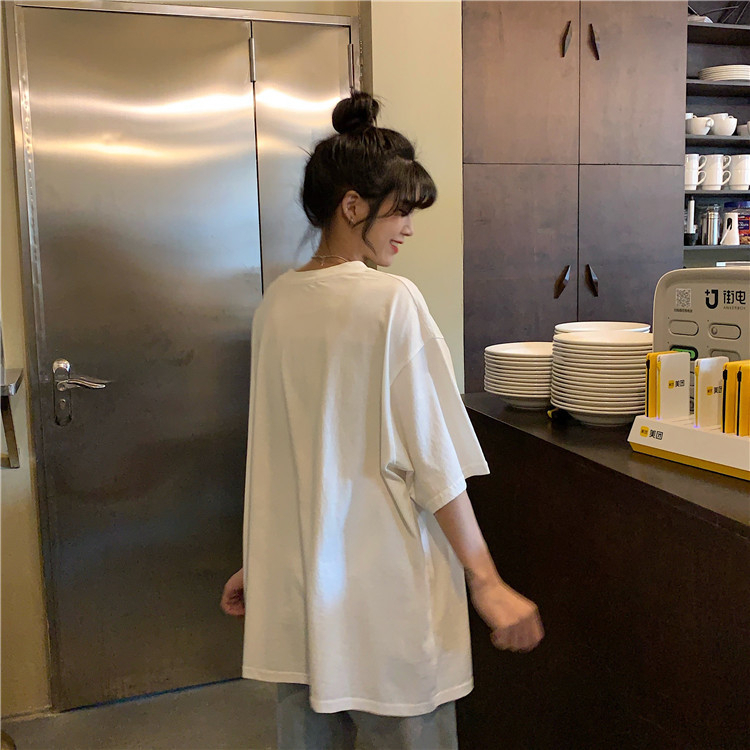 Áo Thun Tay Ngắn Cổ Tròn Dáng Rộng In Họa Tiết Thời Trang Mùa Hè Phong Cách Hàn Quốc Cho Nữ