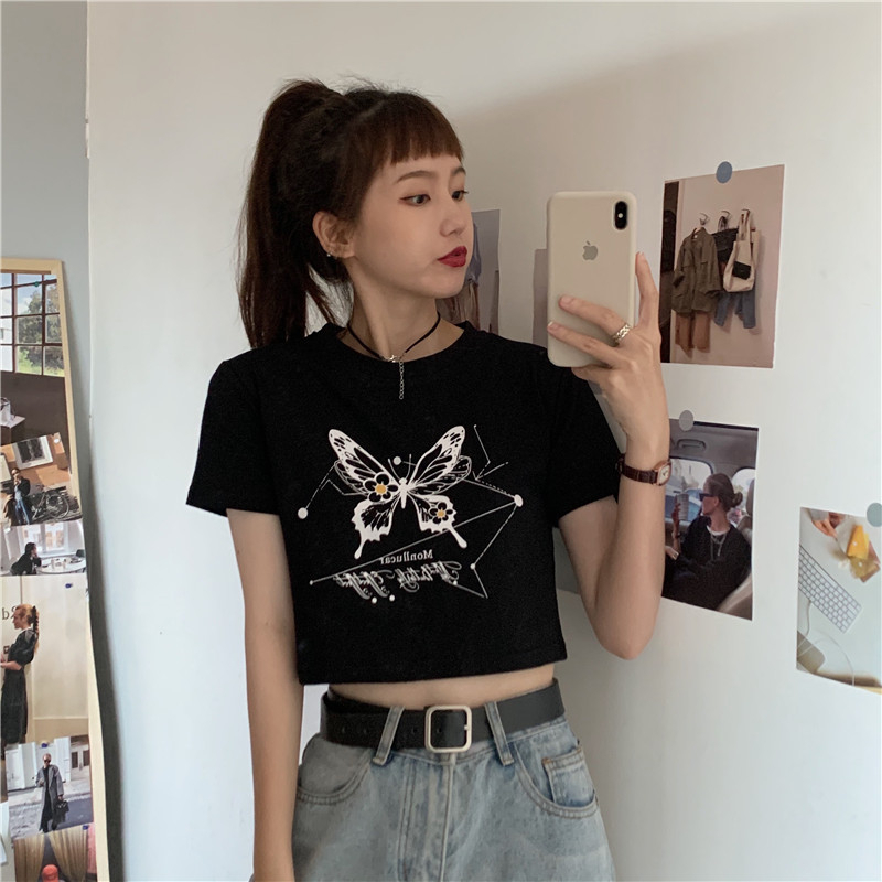 Áo Thun Tay Ngắn In Hình Bướm Thời Trang Hàn Quốc Dành Cho Nữ