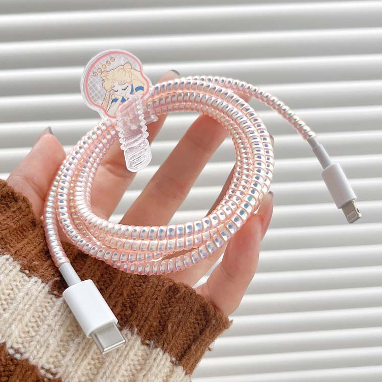 Dây Lò Xo Quấn Cáp Sạc USB Type-C Hình Bánh Mì / hello Kitty Màu Hồng Dễ Thương Đa Năng