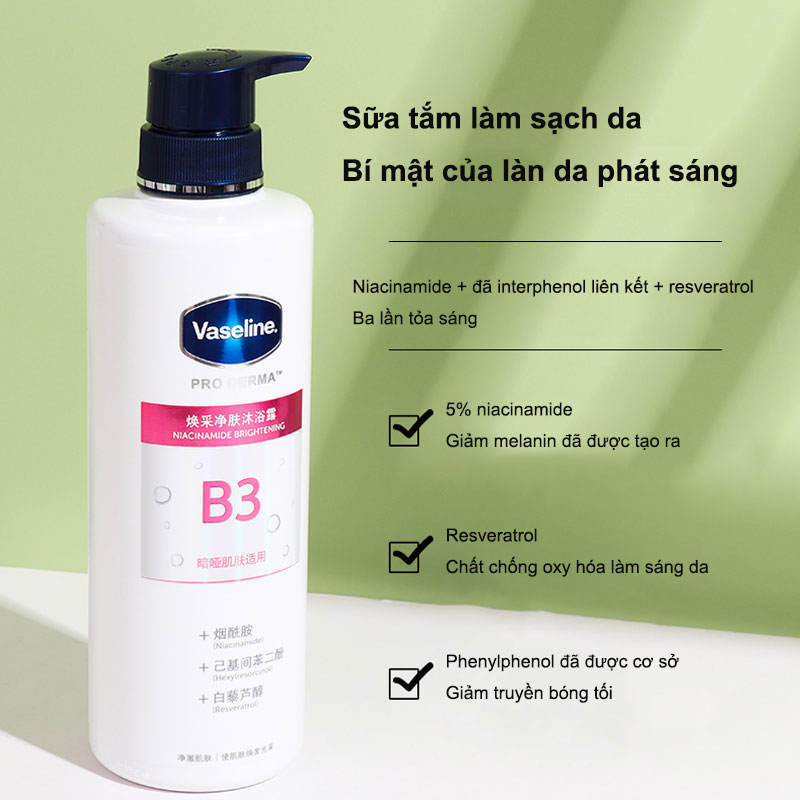 Gel Tắm Vaseline Chiết Xuất Axit Trái Cây Niacinamide Hyaluronic Làm Mềm Da Dung Tích 500ml