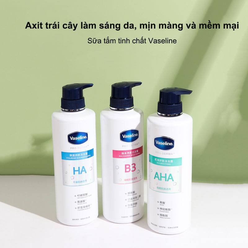 Gel Tắm Vaseline Chiết Xuất Axit Trái Cây Niacinamide Hyaluronic Làm Mềm Da Dung Tích 500ml