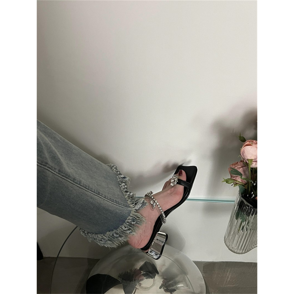 Giày Sandal Mũi Vuông Đính Đá Thời Trang Xuân Hè Mới Cho Nữ