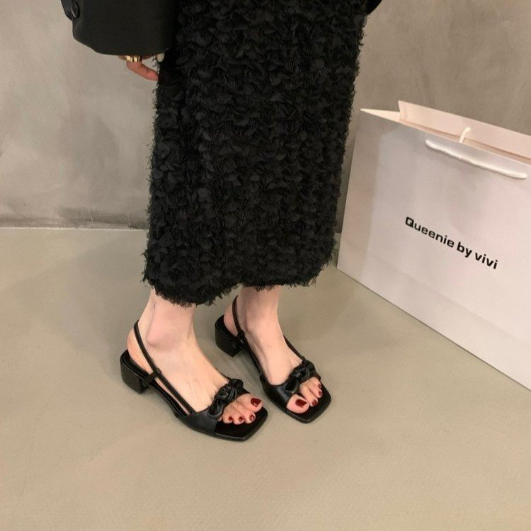 Giày Sandal Đế Thấp Mũi Vuông Phong Cách Hàn Quốc Cho Nữ