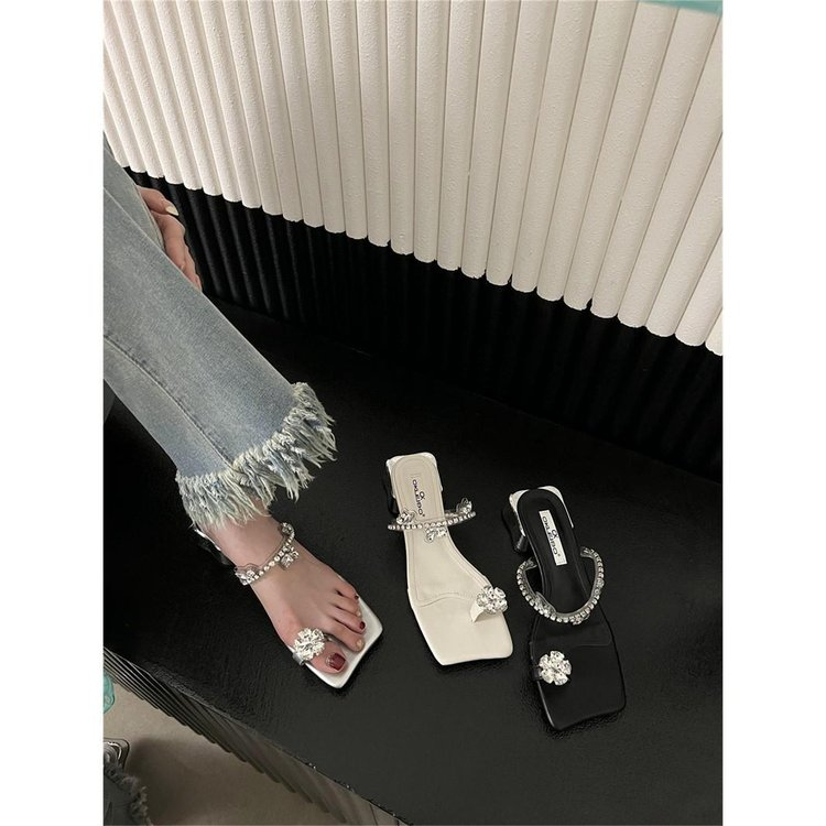 Giày Sandal Đế Thấp Đính Đá Thời Trang Dành Cho Nữ