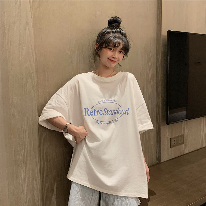 Áo Thun Tay Ngắn Cổ Tròn Dáng Rộng In Họa Tiết Thời Trang Mùa Hè Phong Cách Hàn Quốc Cho Nữ