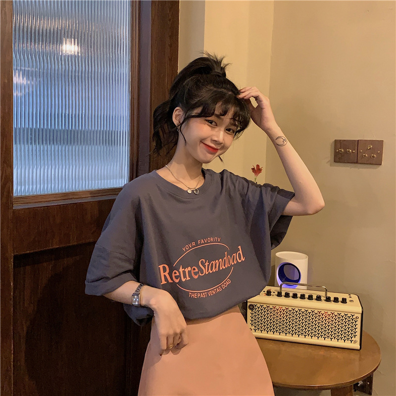 Áo Thun Tay Ngắn Cổ Tròn Dáng Rộng In Họa Tiết Thời Trang Mùa Hè Phong Cách Hàn Quốc Cho Nữ