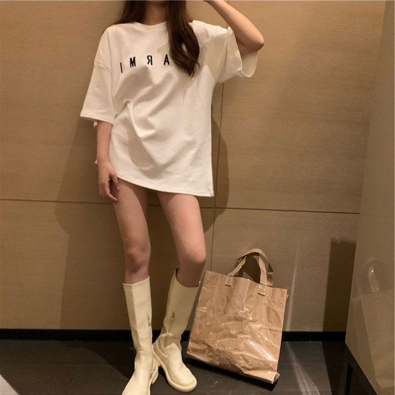 Áo Thun Tay Ngắn Cổ Tròn Dáng Rộng In Họa Tiết Thời Trang Mùa Hè Phong Cách Hàn Quốc Cho Nữ