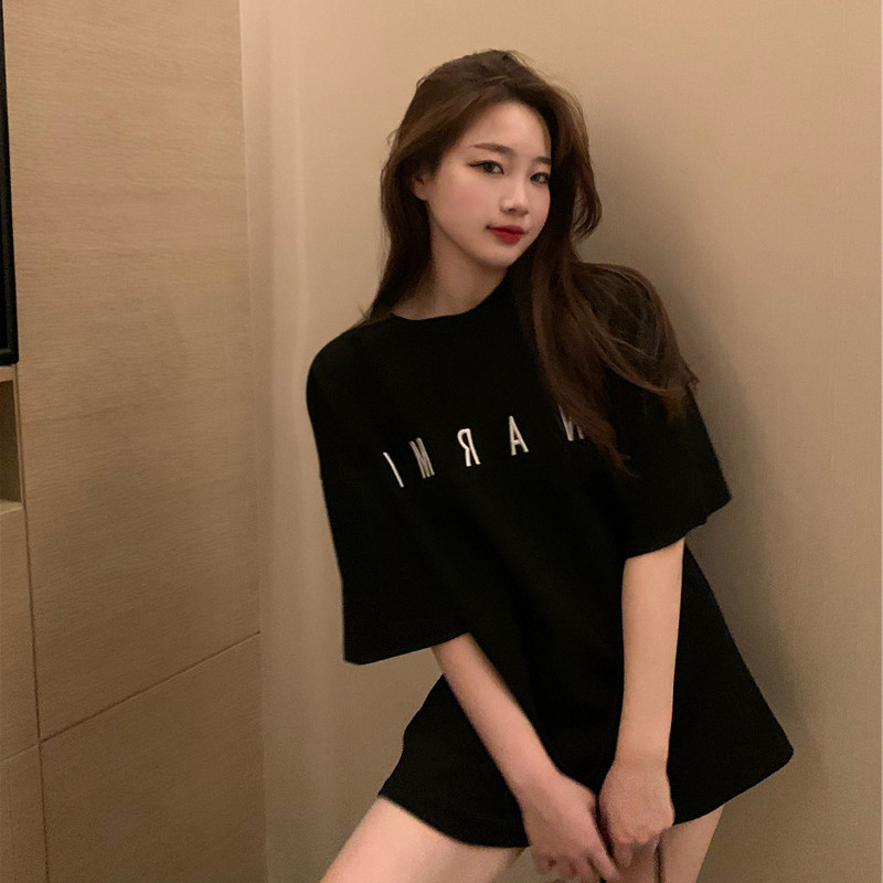 Áo Thun Tay Ngắn Cổ Tròn Dáng Rộng In Họa Tiết Thời Trang Mùa Hè Phong Cách Hàn Quốc Cho Nữ