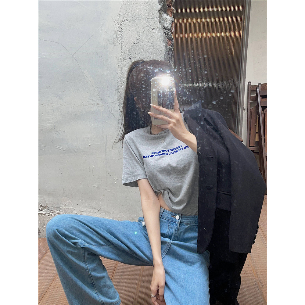 Áo Thun Ngắn Tay Cổ Tròn Thời Trang Mùa Hè Hàn Quốc Cho Nữ