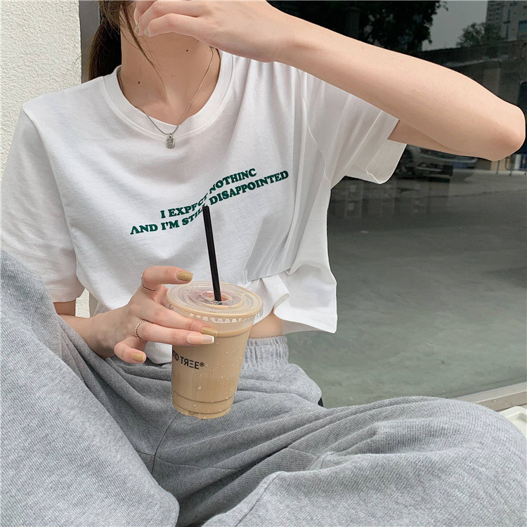 Áo Thun Ngắn Tay Cổ Tròn Thời Trang Mùa Hè Hàn Quốc Cho Nữ