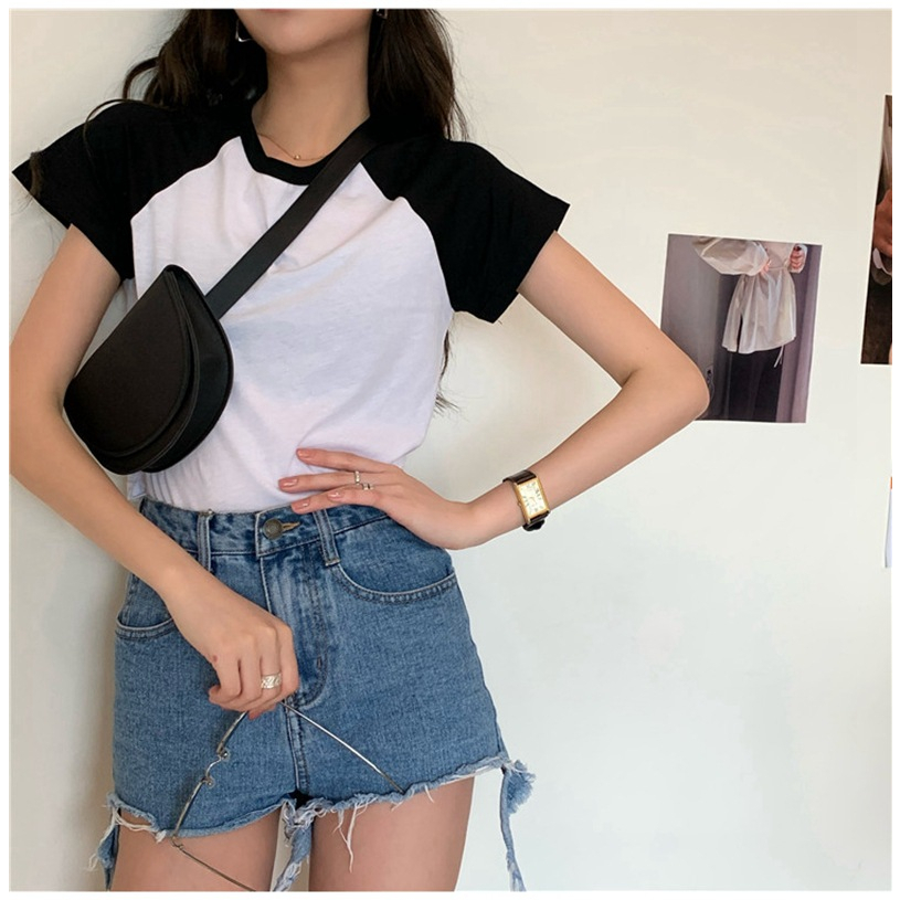 Áo Thun Tay Ngắn Cổ Tròn Phối Màu Thời Trang Mùa Hè Phong Cách Hàn Quốc Cho Nữ