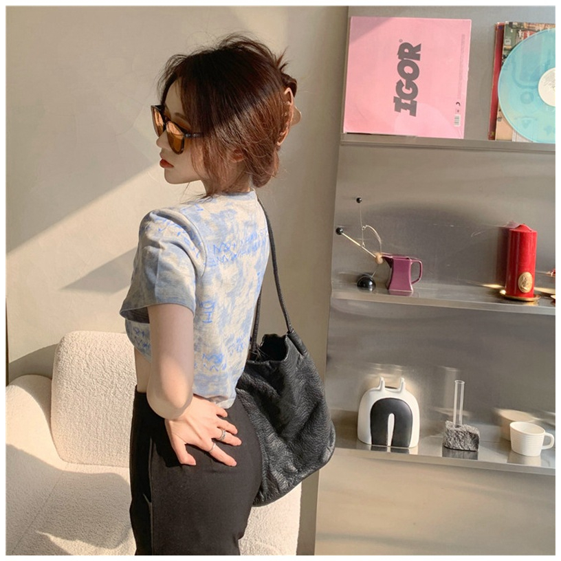 Áo Thun Ngắn Tay Cổ Tròn Thời Trang Mùa Hè Hàn Quốc Cho Nữ