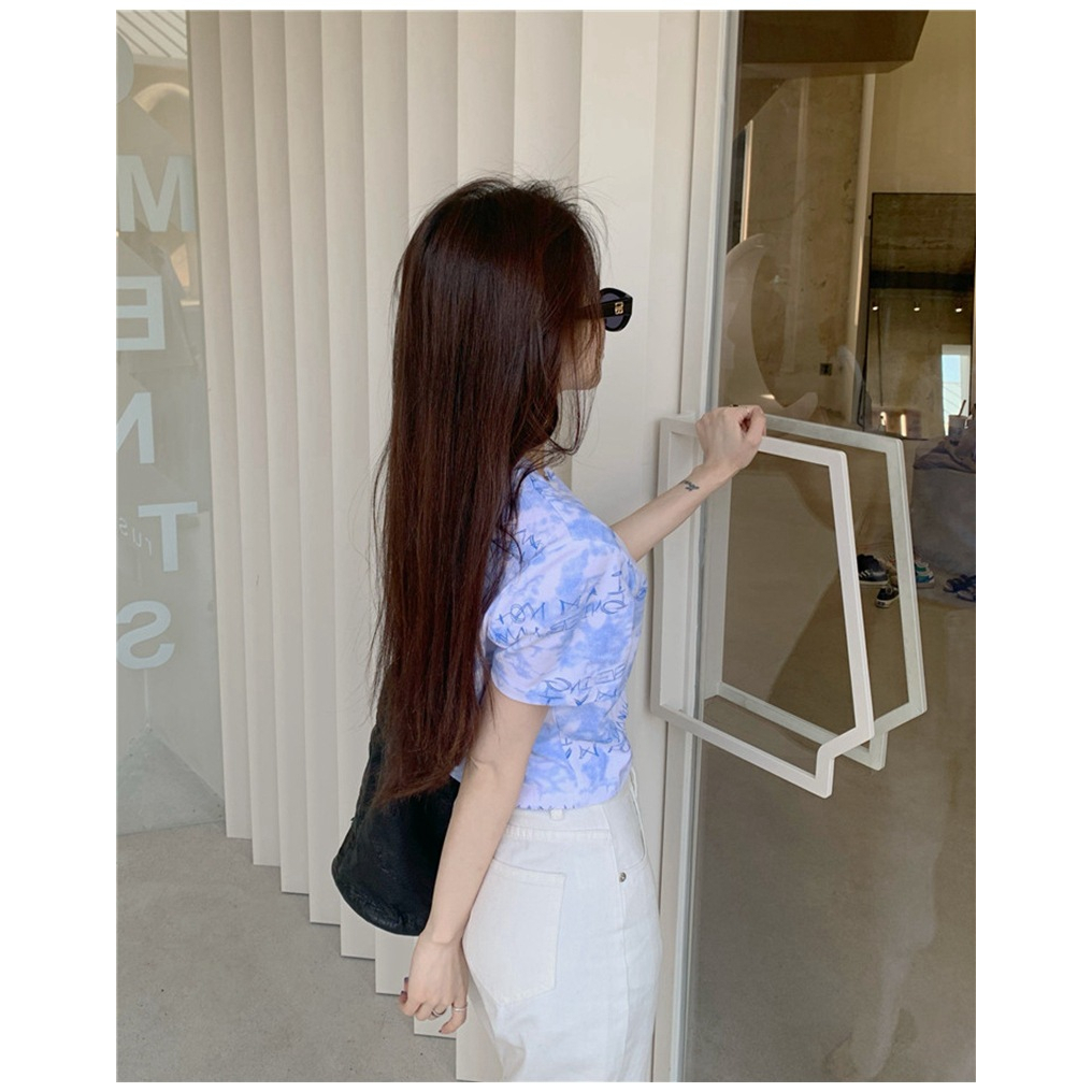 Áo Thun Ngắn Tay Cổ Tròn Thời Trang Mùa Hè Hàn Quốc Cho Nữ