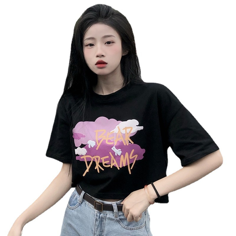 Áo Thun Tay Ngắn Cổ Tròn In Họa Tiết Thời Trang Mùa Hè Hàn Quốc Cho Nữ