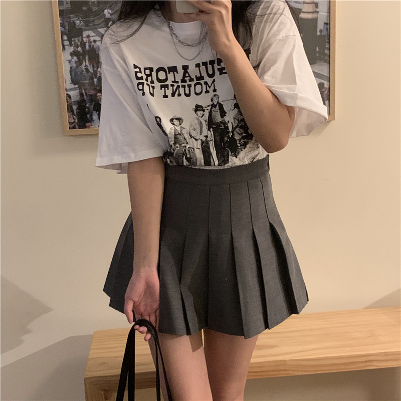 Áo Thun Nữ Ngắn Tay Cổ Tròn Dáng Rộng In Họa Tiết Phong Cách Hàn Quốc Mới