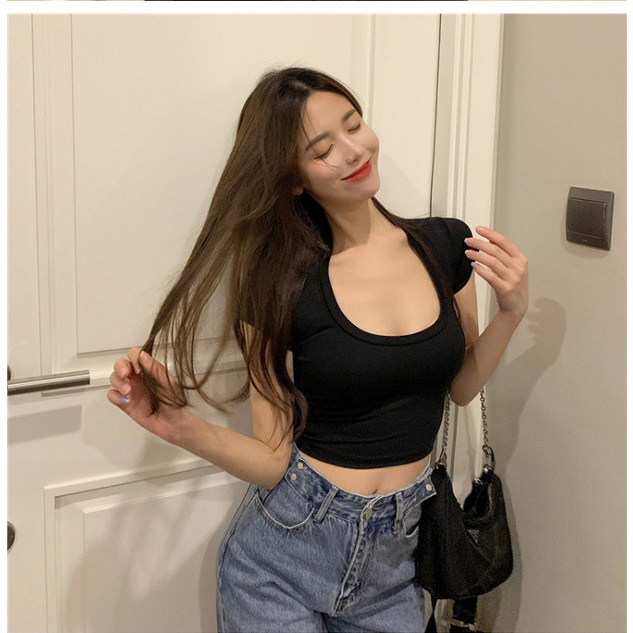 Áo Thun Ngắn Tay Cổ Tròn Dáng Ôm Gợi Cảm Thời Trang Mùa Hè Hàn Quốc Mới Dành Cho Bạn Nữ