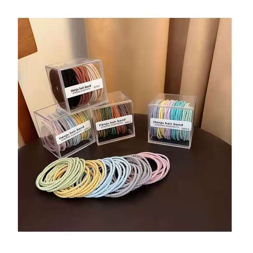 Set 50 Dây Buộc Tóc Cao Su Co Giãn Nhiều Màu Sắc Phong Cách Hàn Quốc
