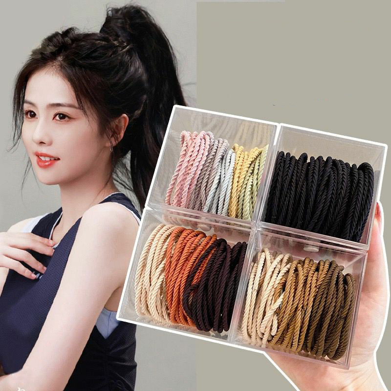 Set 50 Dây Buộc Tóc Cao Su Co Giãn Nhiều Màu Sắc Phong Cách Hàn Quốc
