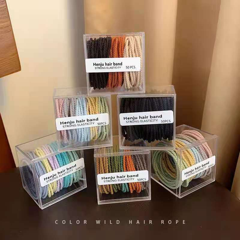 Set 50 Dây Buộc Tóc Cao Su Co Giãn Nhiều Màu Sắc Phong Cách Hàn Quốc