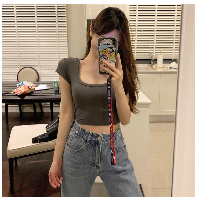 Áo Thun Ngắn Tay Cổ Tròn Dáng Ôm Gợi Cảm Thời Trang Mùa Hè Hàn Quốc Mới Dành Cho Bạn Nữ