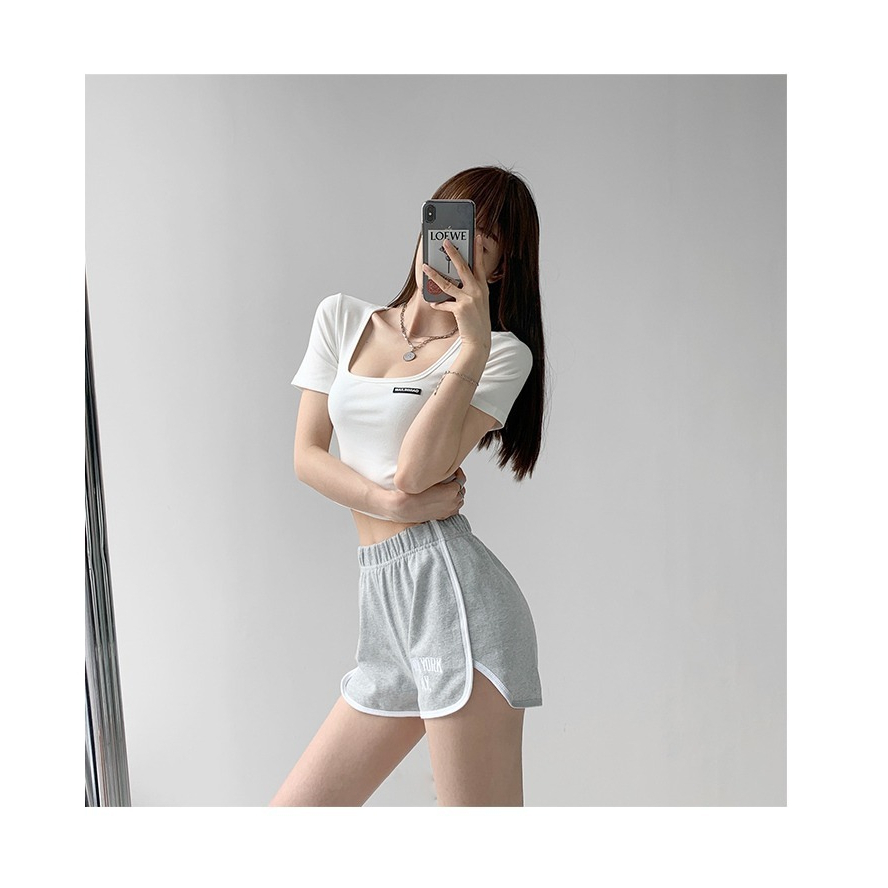 Áo Thun Tay Ngắn Cổ Vuông Mini Ôm Dáng Thời Trang Mùa Hè Hàn Quốc Mới Cho Nữ