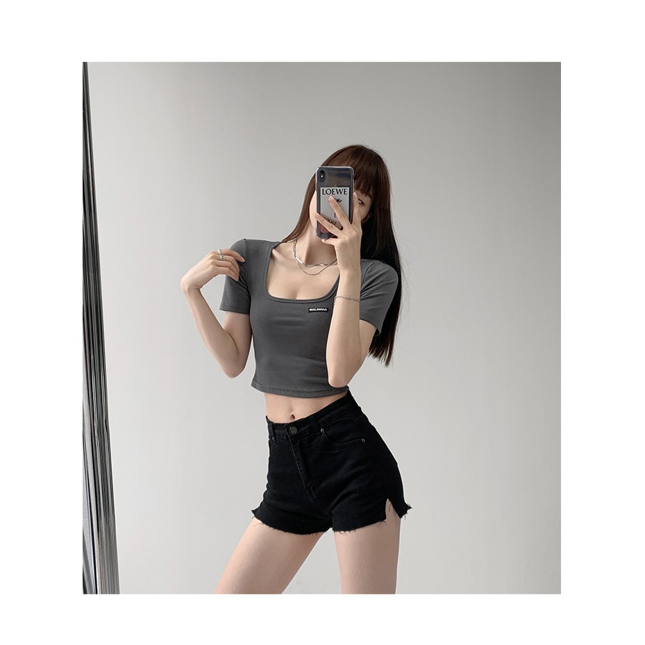 Áo Thun Tay Ngắn Cổ Vuông Mini Ôm Dáng Thời Trang Mùa Hè Hàn Quốc Mới Cho Nữ