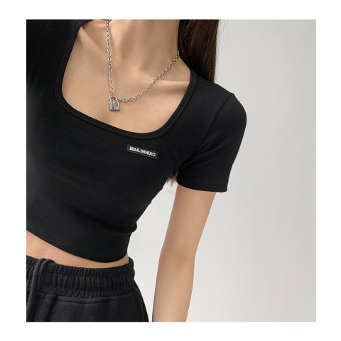 Áo Thun Tay Ngắn Cổ Vuông Mini Ôm Dáng Thời Trang Mùa Hè Hàn Quốc Mới Cho Nữ