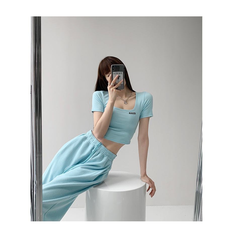 Áo Thun Tay Ngắn Cổ Vuông Mini Ôm Dáng Thời Trang Mùa Hè Hàn Quốc Mới Cho Nữ