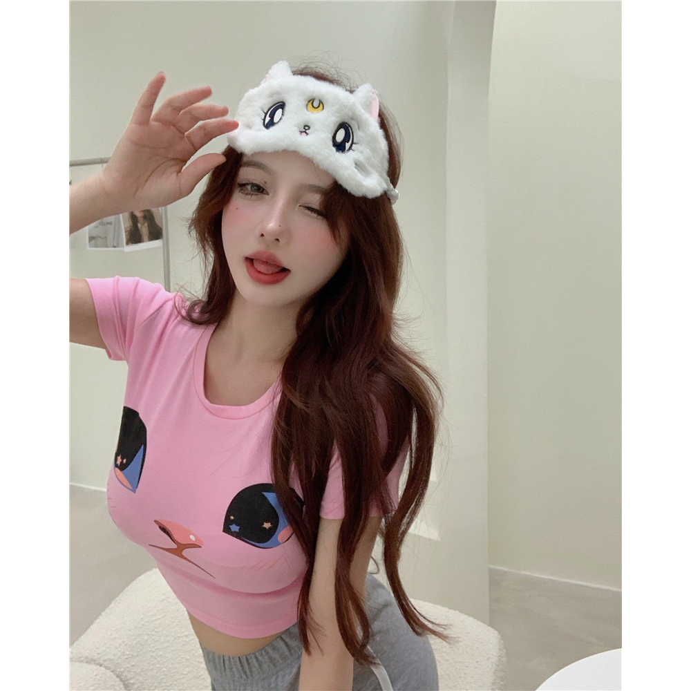 Áo Thun Tay Ngắn Cổ Tròn Mini Dễ Thương Thời Trang Mùa Hè Phong Cách Hàn Quốc Cho Nữ