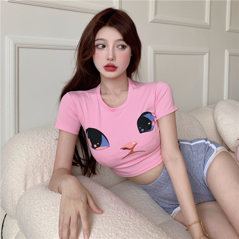 Áo Thun Tay Ngắn Cổ Tròn Mini Dễ Thương Thời Trang Mùa Hè Phong Cách Hàn Quốc Cho Nữ