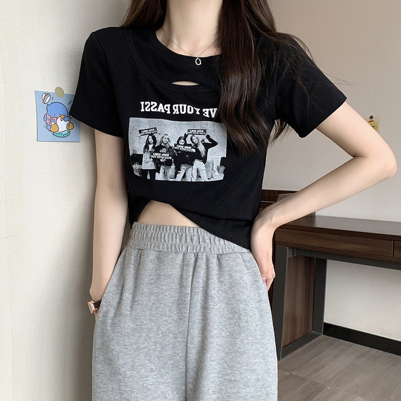 Áo Thun Tay Ngắn Cổ Vuông In Họa Tiết Thời Trang Mùa Hè Phong Cách Hàn Quốc Cho Nữ