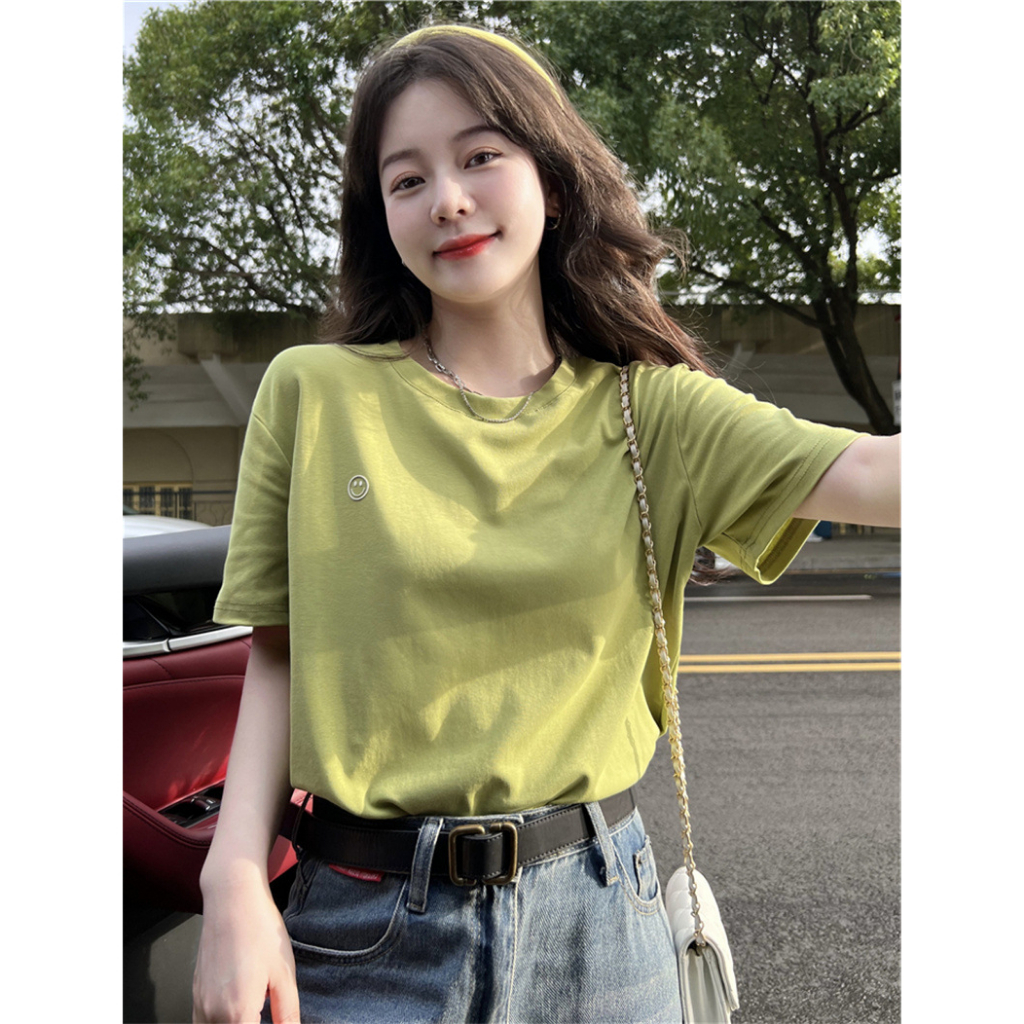 Áo Thun Nữ Ngắn Tay Cổ Tròn Dáng Rộng Phong Cách Hàn Quốc Mới