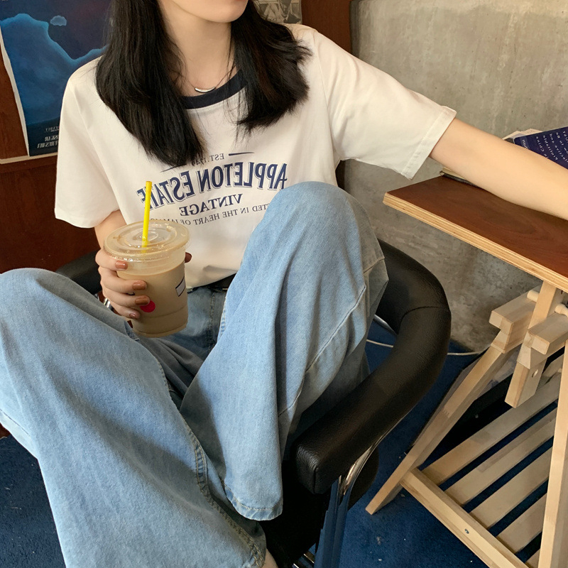 Áo Thun Tay Ngắn Cổ Tròn Phong Cách Hàn Quốc Thời Trang Mùa Hè Hàng Mới Dành Cho Bạn Nữ