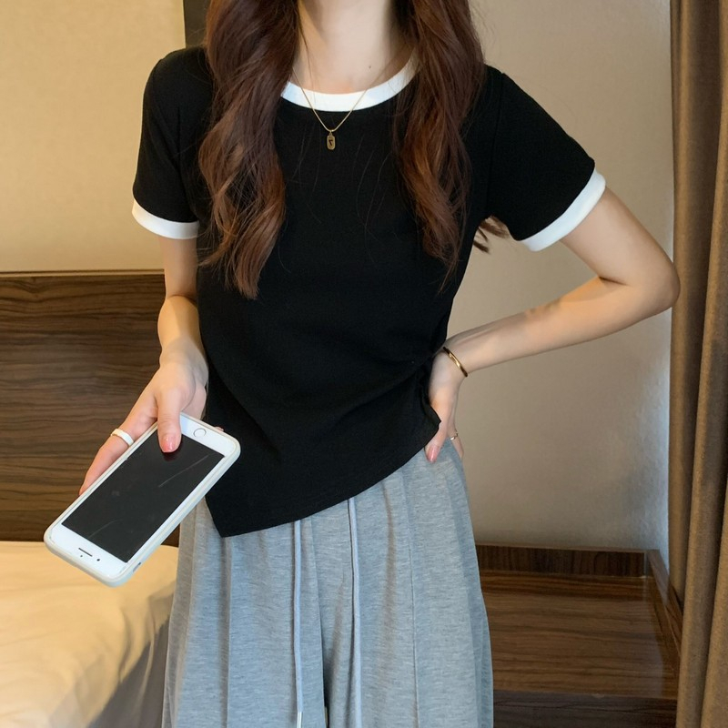 Áo Thun Ngắn Tay Cổ Tròn Thiết Kế Không Đồng Đều Thời Trang Mùa Hè Hàn Quốc Hàng Mới Dành Cho Bạn