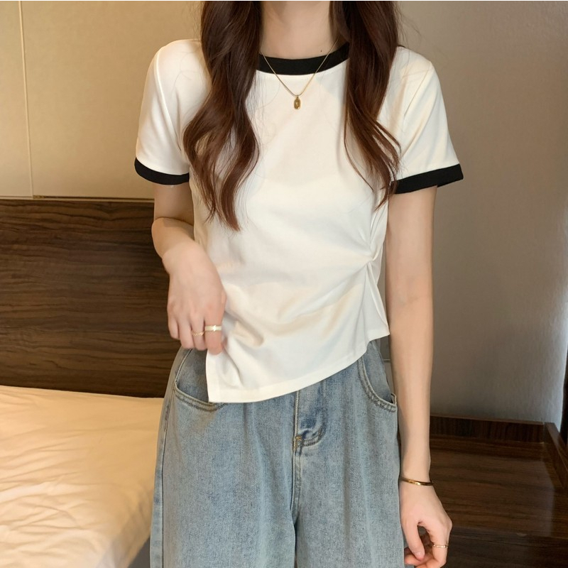 Áo Thun Ngắn Tay Cổ Tròn Thiết Kế Không Đồng Đều Thời Trang Mùa Hè Hàn Quốc Hàng Mới Dành Cho Bạn