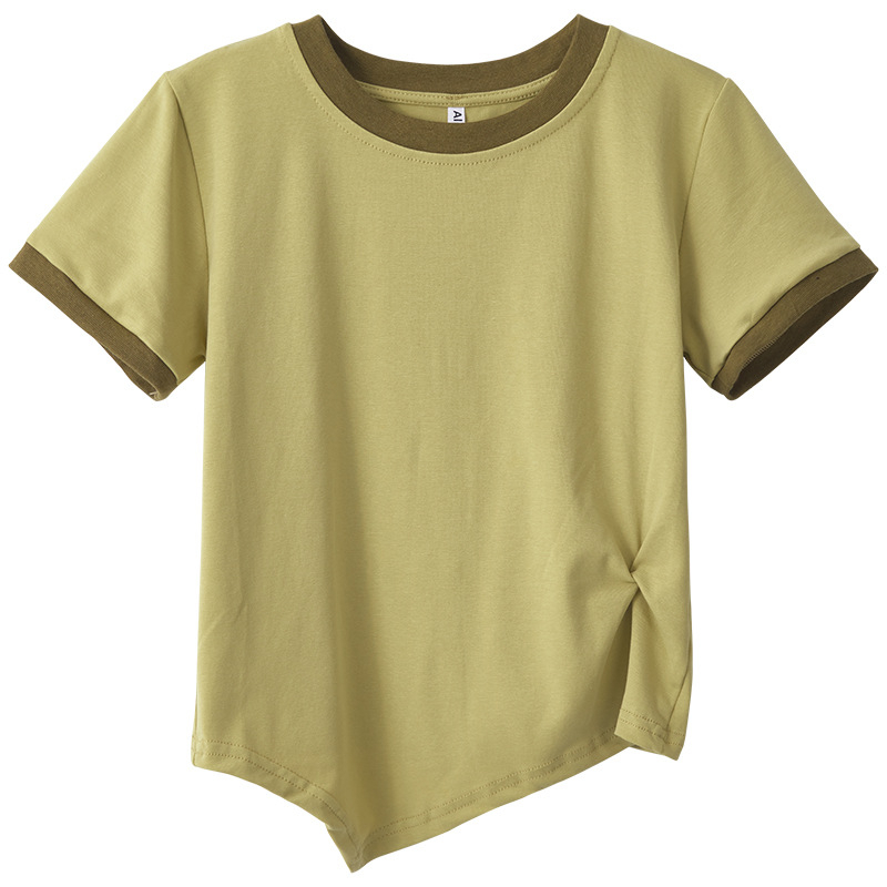 Áo Thun Ngắn Tay Cổ Tròn Thiết Kế Không Đồng Đều Thời Trang Mùa Hè Hàn Quốc Hàng Mới Dành Cho Bạn