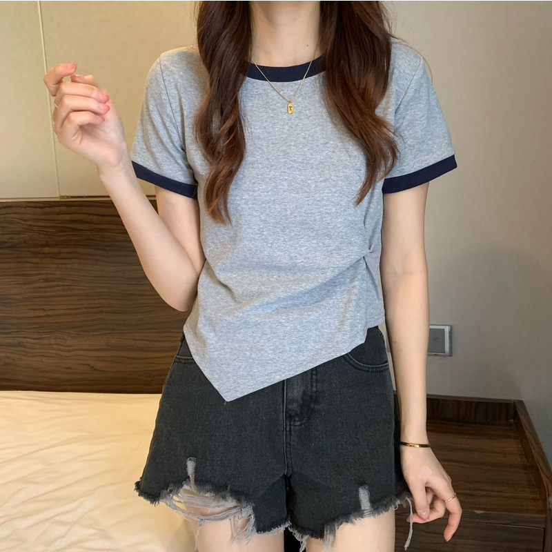 Áo Thun Ngắn Tay Cổ Tròn Thiết Kế Không Đồng Đều Thời Trang Mùa Hè Hàn Quốc Hàng Mới Dành Cho Bạn