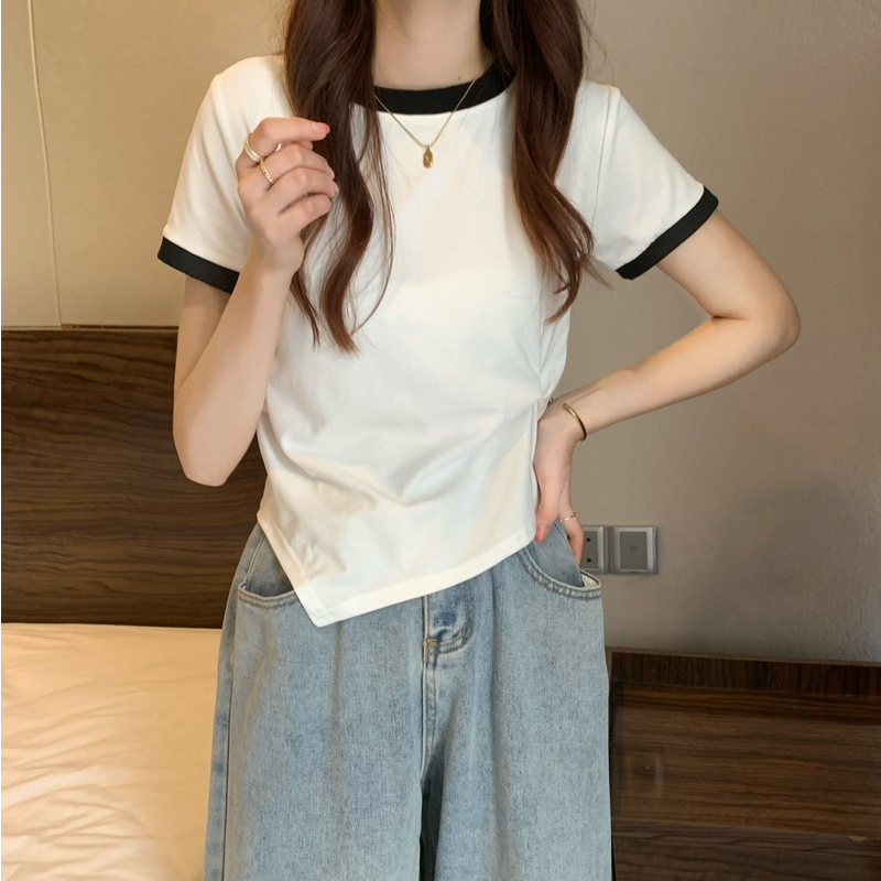 Áo Thun Ngắn Tay Cổ Tròn Thiết Kế Không Đồng Đều Thời Trang Mùa Hè Hàn Quốc Hàng Mới Dành Cho Bạn