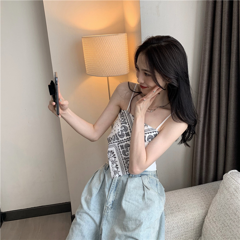 Áo Hai Dây In Họa Tiết Phong Cách Hàn Quốc Quyến Rũ Hàng Mới