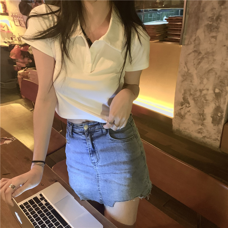 Áo polo Ngắn Tay Thêu Họa Tiết Thời Trang Mùa Hè Hàn Quốc Mới Cho Nữ