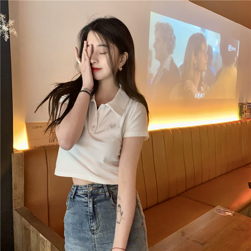 Áo polo Ngắn Tay Thêu Họa Tiết Thời Trang Mùa Hè Hàn Quốc Mới Cho Nữ