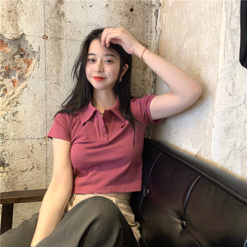 Áo polo Ngắn Tay Thêu Họa Tiết Thời Trang Mùa Hè Hàn Quốc Mới Cho Nữ