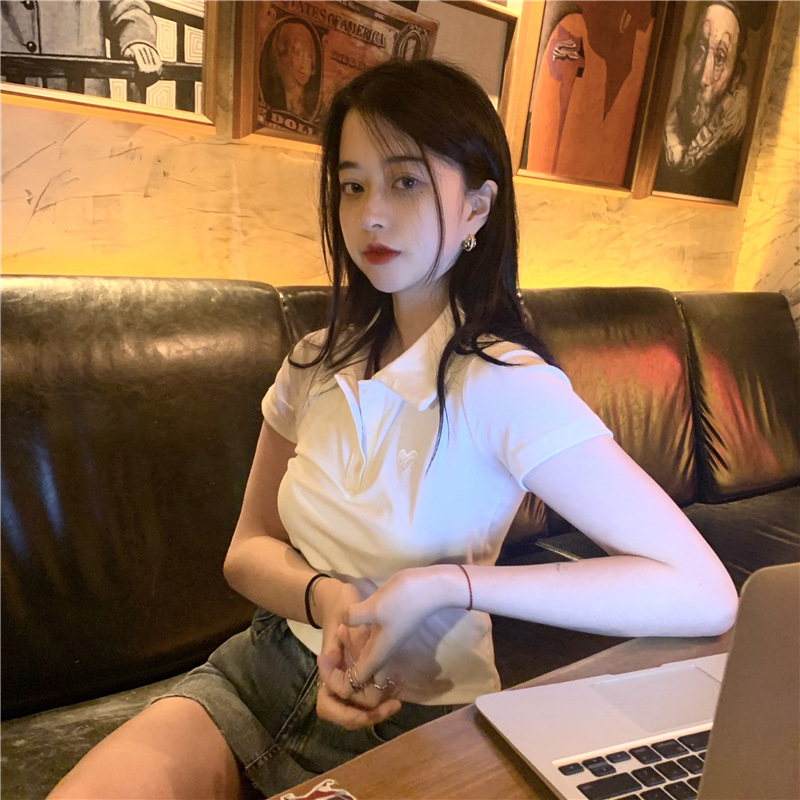 Áo polo Ngắn Tay Thêu Họa Tiết Thời Trang Mùa Hè Hàn Quốc Mới Cho Nữ