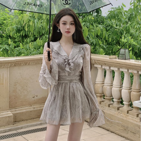 Đầm Voan váy dài tay thu đông Hoa Thời Trang Hàn Quốc Dành Cho Nữ hot 2023